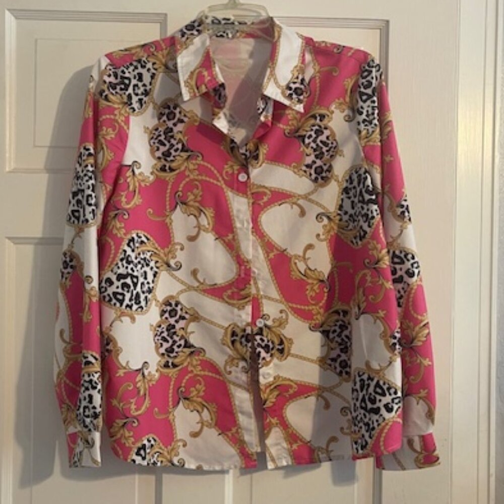 Shein Pink Baroque Chain Print Shirt